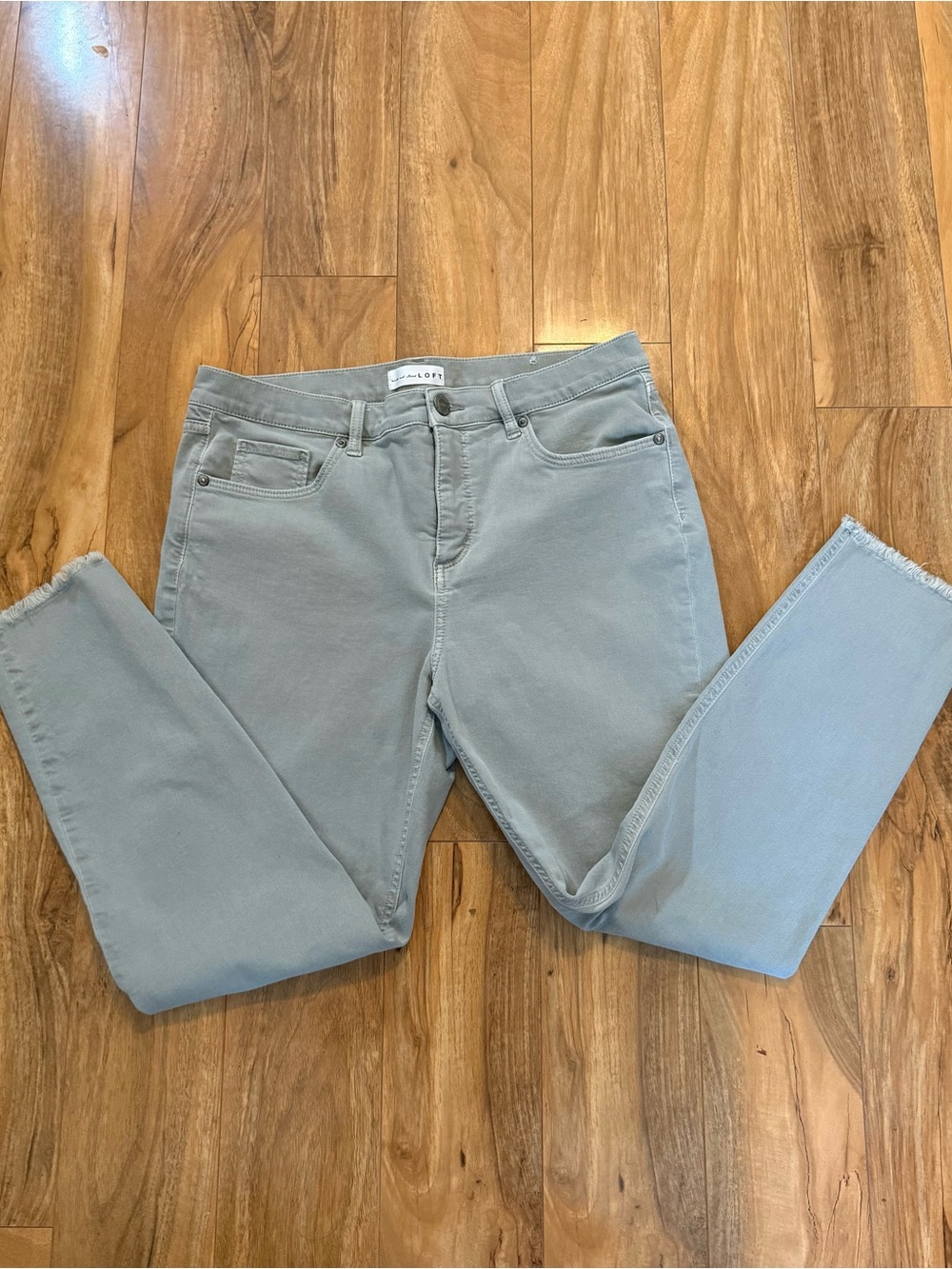 LOFT Light olive Skinny Jeans with Frayed Hem